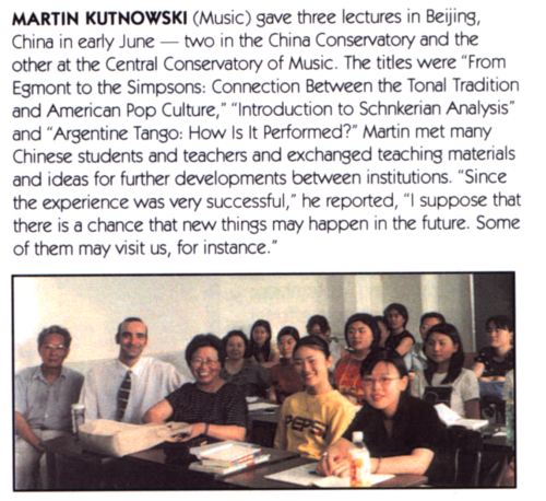 Martin Kutnowski and Professor Wu Ling Fen, surrounded by other teachers and students at Beijing Chinese Conservatory, June 2002