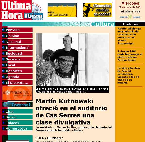 Screenshot of Utlima Hora Ibiza y Formentera Online, June 27, 2001